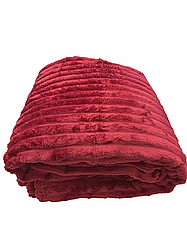 Євро плед (Фліс) | Плед покривало "Полоска" | 230х200 см  Бордовий