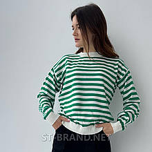 Розмір: 42-48 (універсальний). Стильний жіночий джемпер з круглим вирізом у зелену та білу смужку, Туреччина
