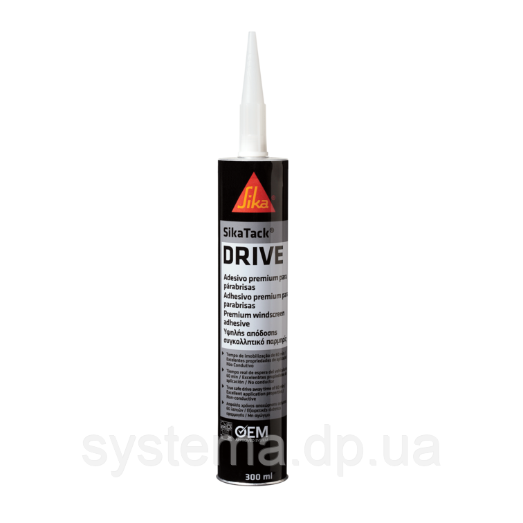 SikaTack®-Drive (60 хвилин з подушками) - поліуретановий клей для заміни автомобільних стекол чорний, 300 мл
