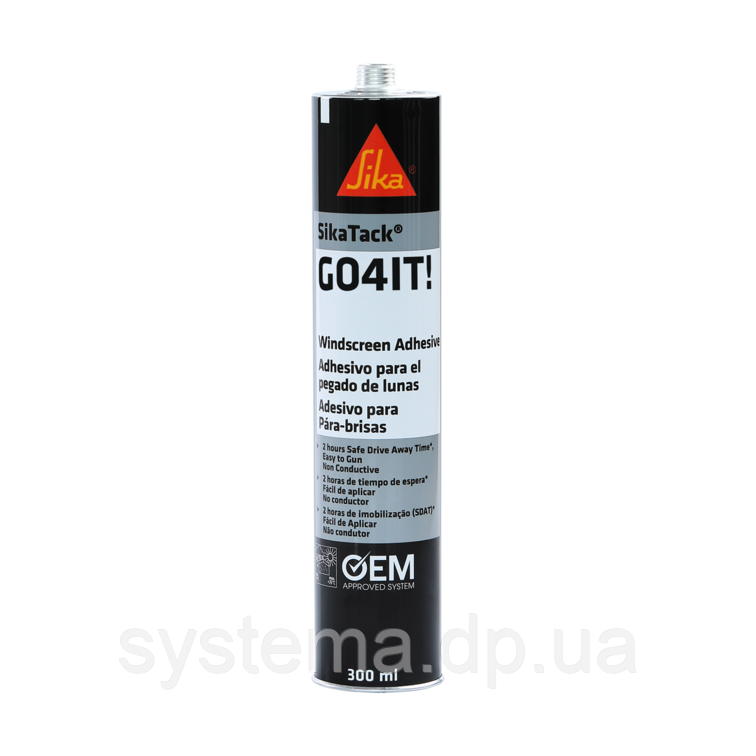 SikaTack®Go4it! (4 години з подушками) - поліуретановий клей для заміни автомобільних стекол чорний, 300 мл