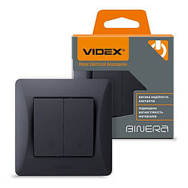 Вимикач двоклавішний прохідний чорний графіт VIDEX BINERA