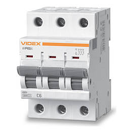 Автоматичний вимикач RS6 3п 6А 6кА С VIDEX RESIST