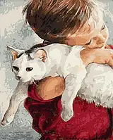 Картина по номерам Вместе с котом 40*50 см Живопись по номерам на холсте Мальчик и кот Rainbow Art GX43955