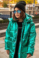 Подростковая изумрудная зимняя куртка на силиконе на рост 152-158 -164-170