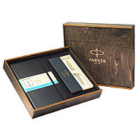 Подарочный набор: Коробка + Шариковая ручка Parker JOTTER SS GT 16 032 + Блокнот Moleskine средний черный в