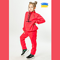 Детский спортивный костюм трехнитка для девочек Утепленный стильный удобный в школу на прогулку коралловый 128