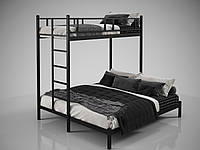 Двоярусне ліжко Фулхем триспальне метал Чорний оксамит 120*190*80 см (Tenero TM)