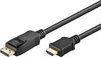 Кабель монітора-адаптер Goobay DisplayPort-HDMI M/M (HDMIекран) 1.0m v1.2 4K@30Hz D=5.5mm Gold Lock чорний