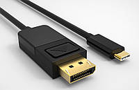 Кабель монітора-сигнальний Lucom USB Type-C-DisplayPort M/M 1.0m (DP-alt-Mode) v1.2 4K@60Hz Cu чорний
