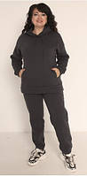 Женский спортивный теплый костюм 3-х нить, цвет темно-серый размеры xl, 2xl, 3xl.
