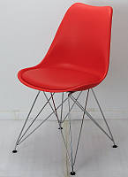 Стул Milan Chrom ML красный пластиковое сиденье с мягкой подушкой на хромированных ножках, скандинавский стиль