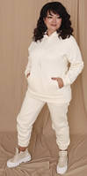 Женский спортивный теплый костюм 3-х нить, цвет - айвори размеры xl, 2xl, 3xl.