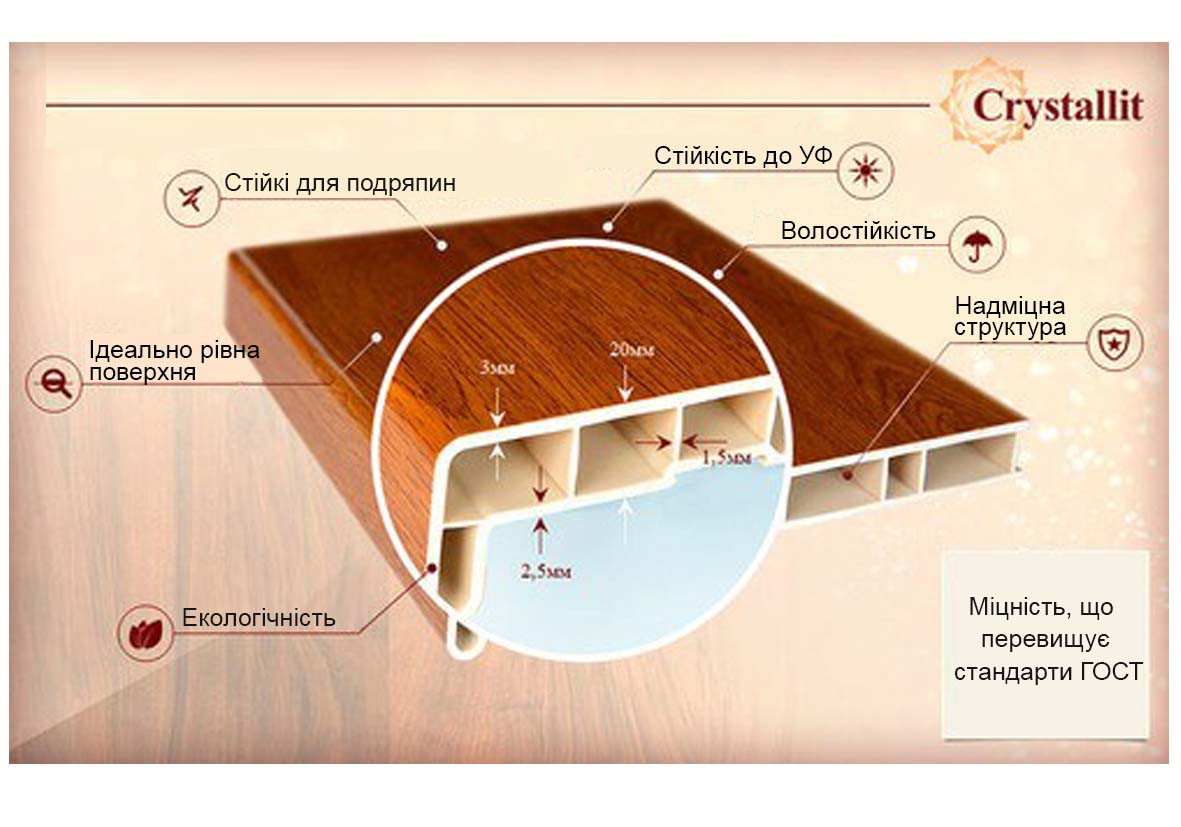 Підвіконня Crystalit/Кристаліт з декорами дерева (СР2) - фото 6 - id-p1713648353