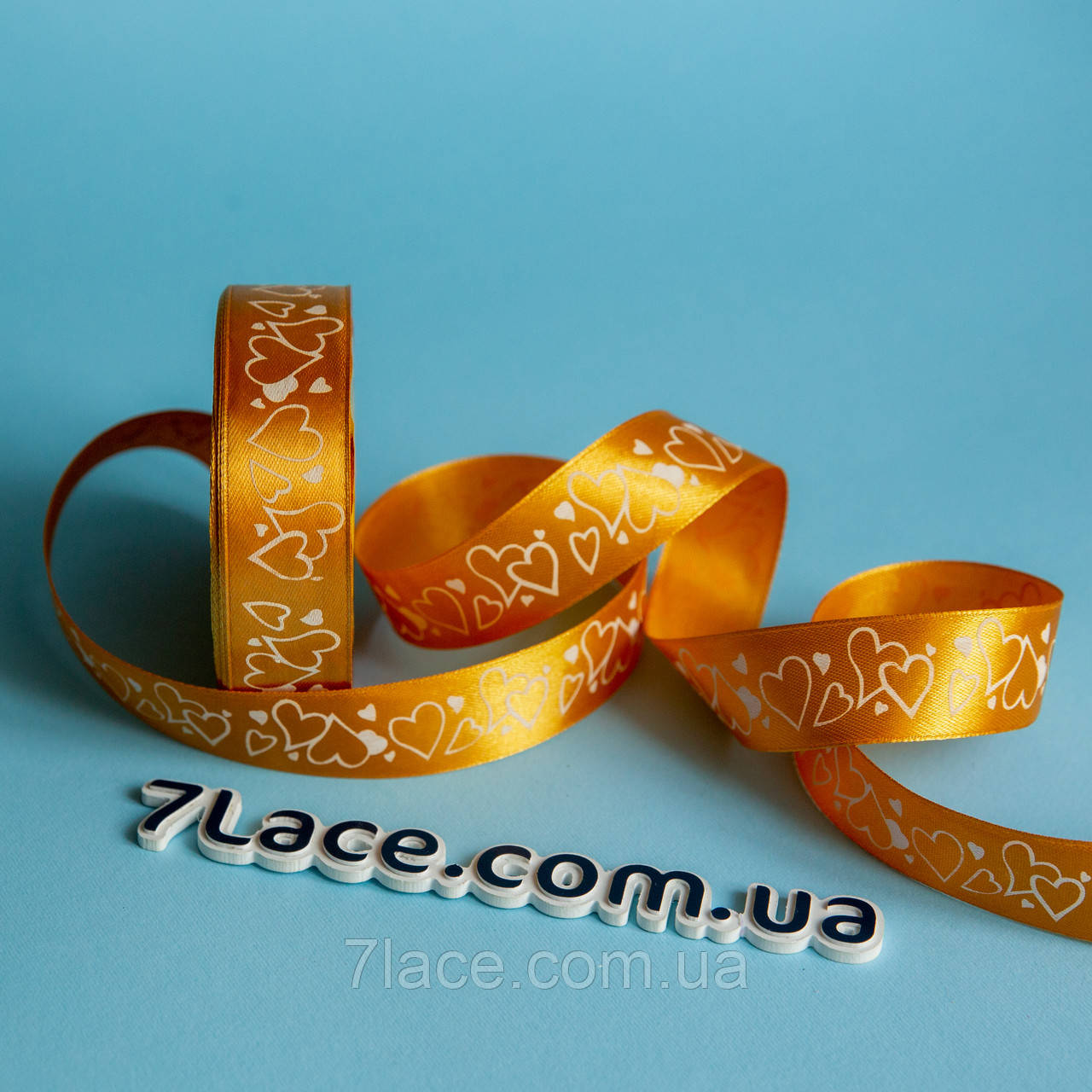 Стрічка атласна з принтом / колір ЗОЛОТИЙ / ширина 2,5 см / від 1 метра, фото 1