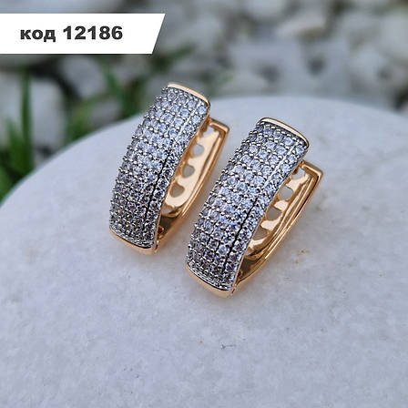Сережки з білим камінням | Сережки Xuping | Позолота 18к | Медичне золото, фото 1