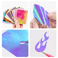 Голографічні 3d наклейки (фольга) "вогонь" на липкій основі для дизайну манікюру, фото 3