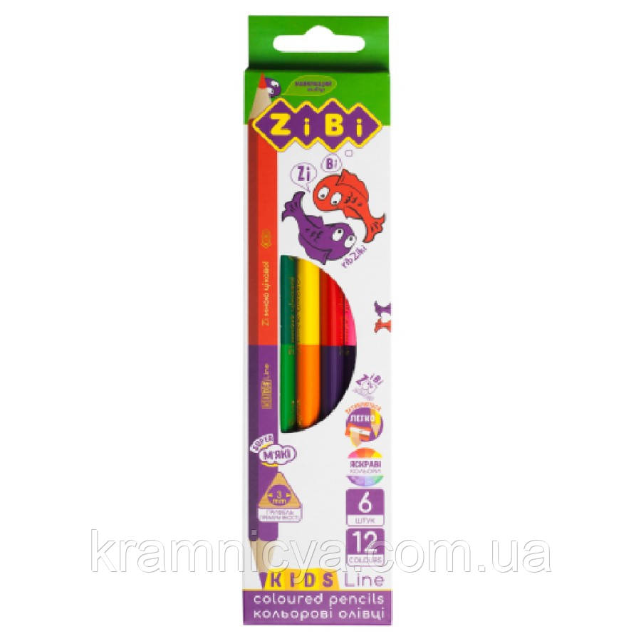 Олівці ZiBi KIDS LINE Double, двосторонні, 6+6 кольорів