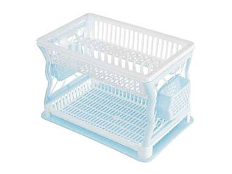 Сушарка пластикова для посуду з піддоном(13тар)двоярусна(блак-біла)ТМ R-PLASTIC BP