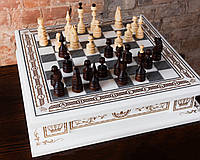 Шахматы, шашки, нарды сувенирные бокс белый 3 в 1