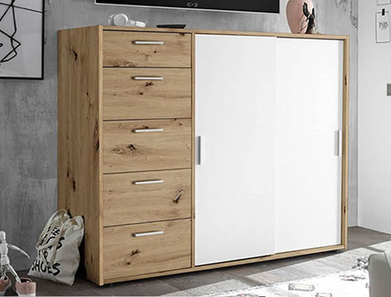 Комод-купе Кейс 2 двері 5 шухляд (Білий/Дуб Артізан) ТМ Міро Марк, фото 2