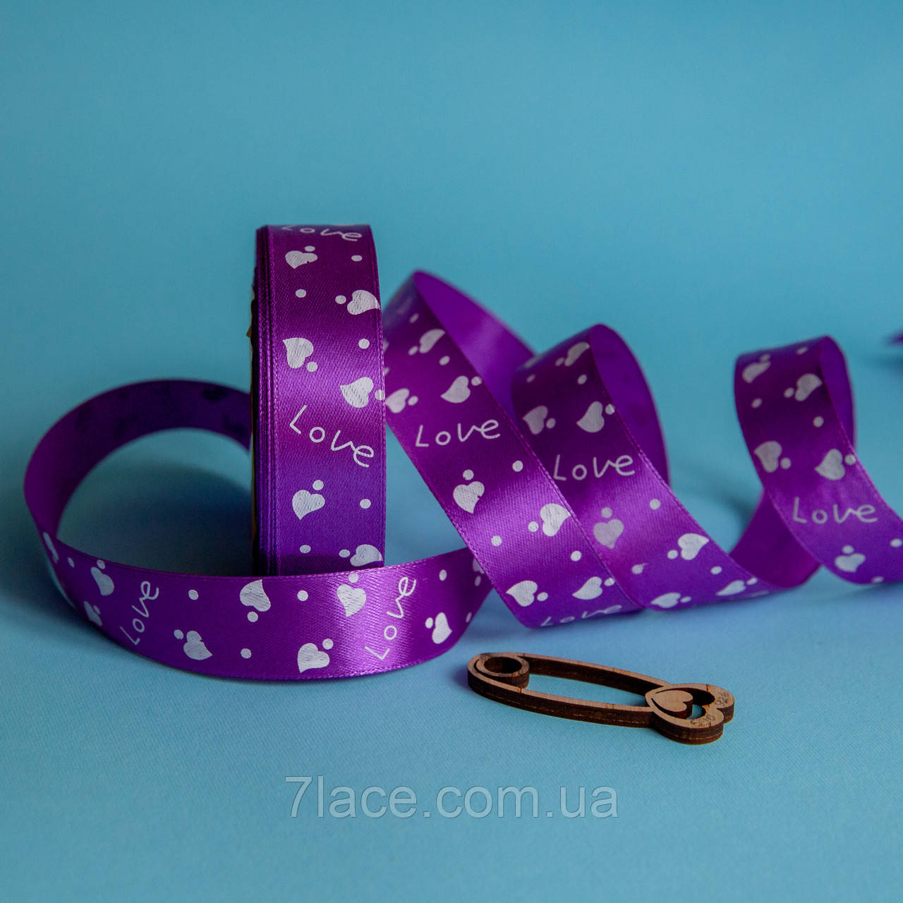 Стрічка атласна з принтом / колір ФІОЛЕТОВИЙ / ширина 2,5 см / від 1 метра, фото 1