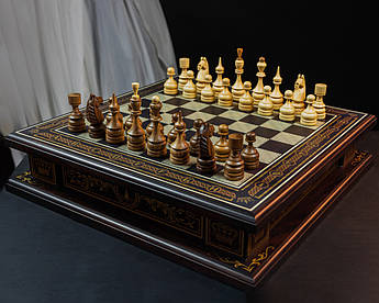 Дерев’яні шахи 3в1 з ясеня, темний сувенірний бокс, ручний декор, шахи–нарди–шашки Carloteka