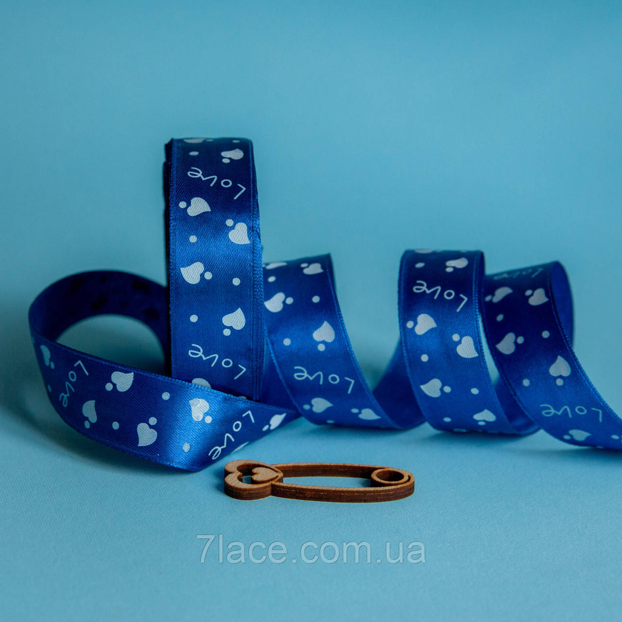 Стрічка атласна з принтом / колір ТЕМНО-СИНІЙ / ширина 2,5 см / від 1 метра