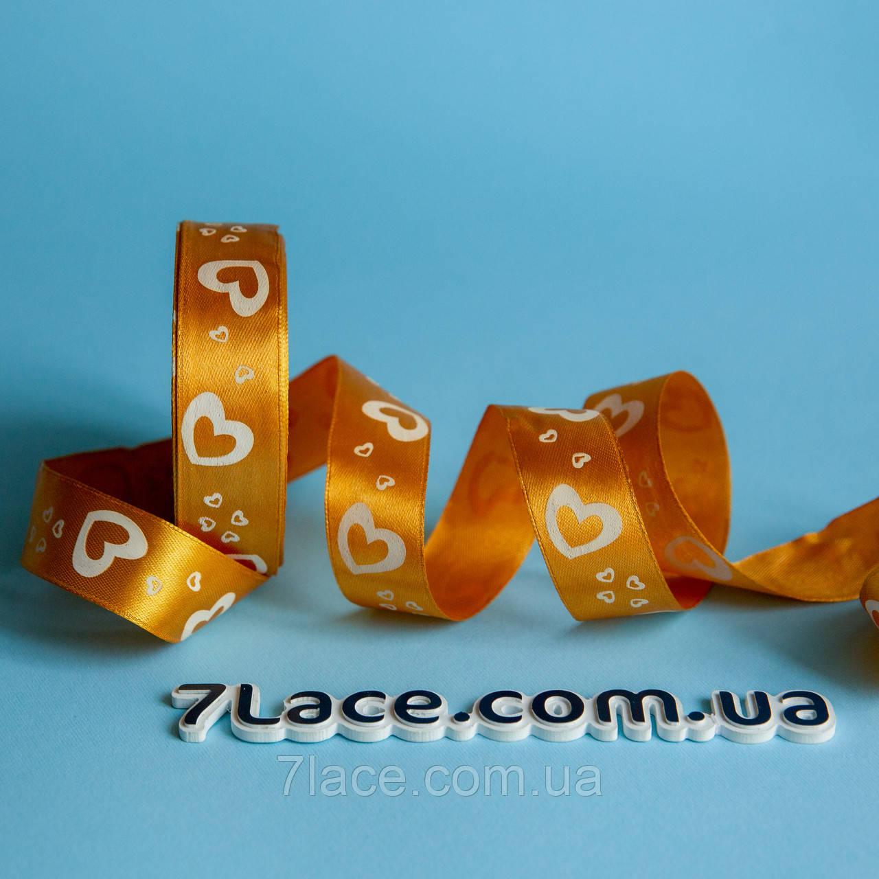 Стрічка атласна з принтом / колір ЗОЛОТИЙ / ширина 2,5 см / від 1 метра, фото 1