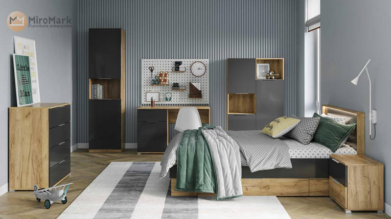 Ліжко Luna Junior 120*200 см з шухлядами з LED-підсвіткою без каркасу ТМ Міро Марк, фото 2