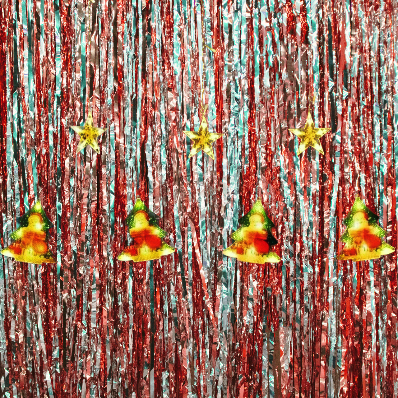 Гірлянда шторка з формами: Зірки, Ялинки Дід Мороз Санта 10 PCS light Тепла гірлянда-штора, фото 1