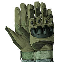 Перчатки тактические военные-армейские OAKLEY полнопалы с защитой костяшек кулака дышащие, боевые XL Оливковый