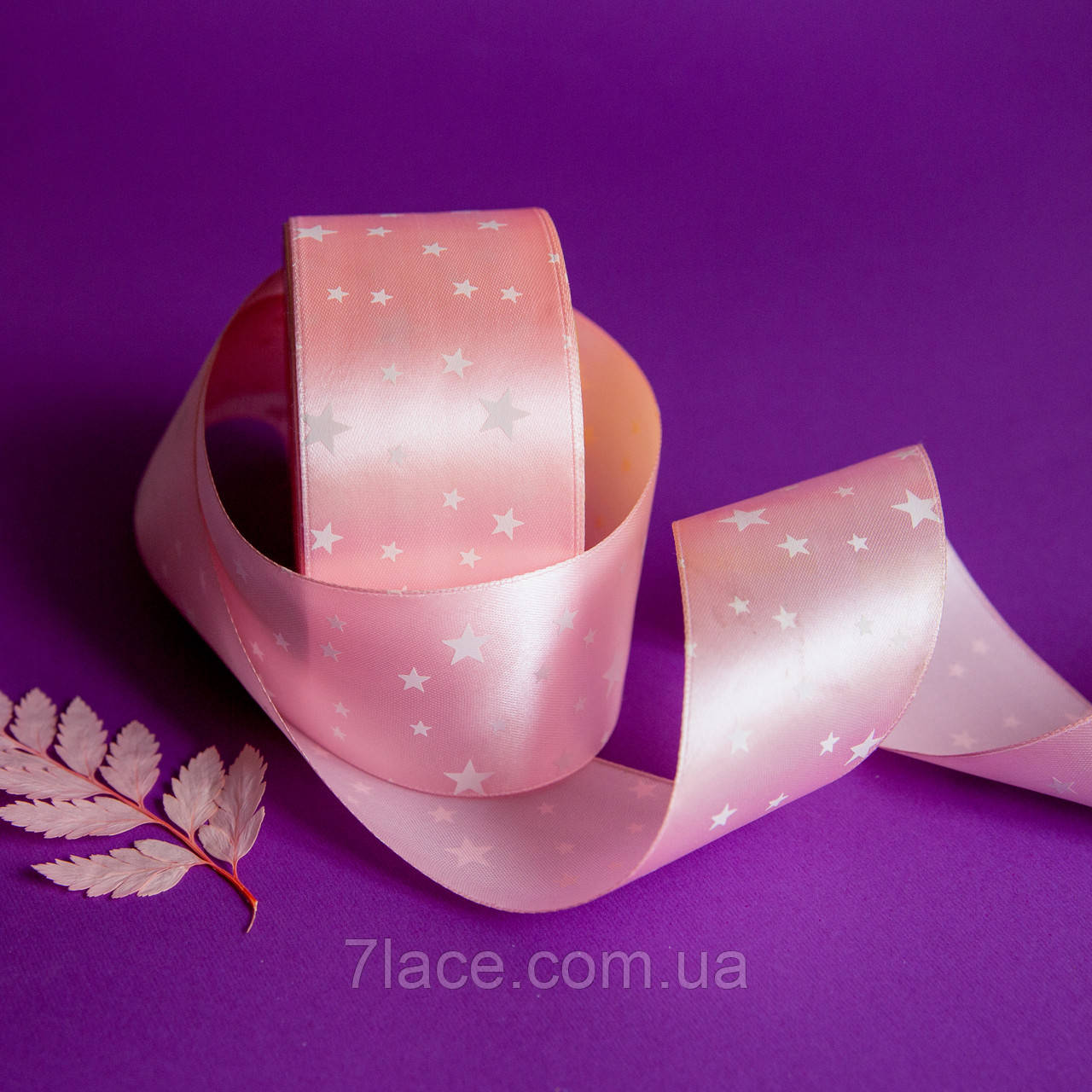Стрічка атласна з принтом / колір СВІТЛО РОЖЕВИЙ / ширина 5 см / від 1 метра, фото 1