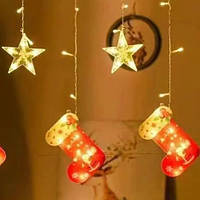 Гірлянда шторка з формами: новорічний чобіток і зірки 10 Pcs light тепла гірлянда-штора