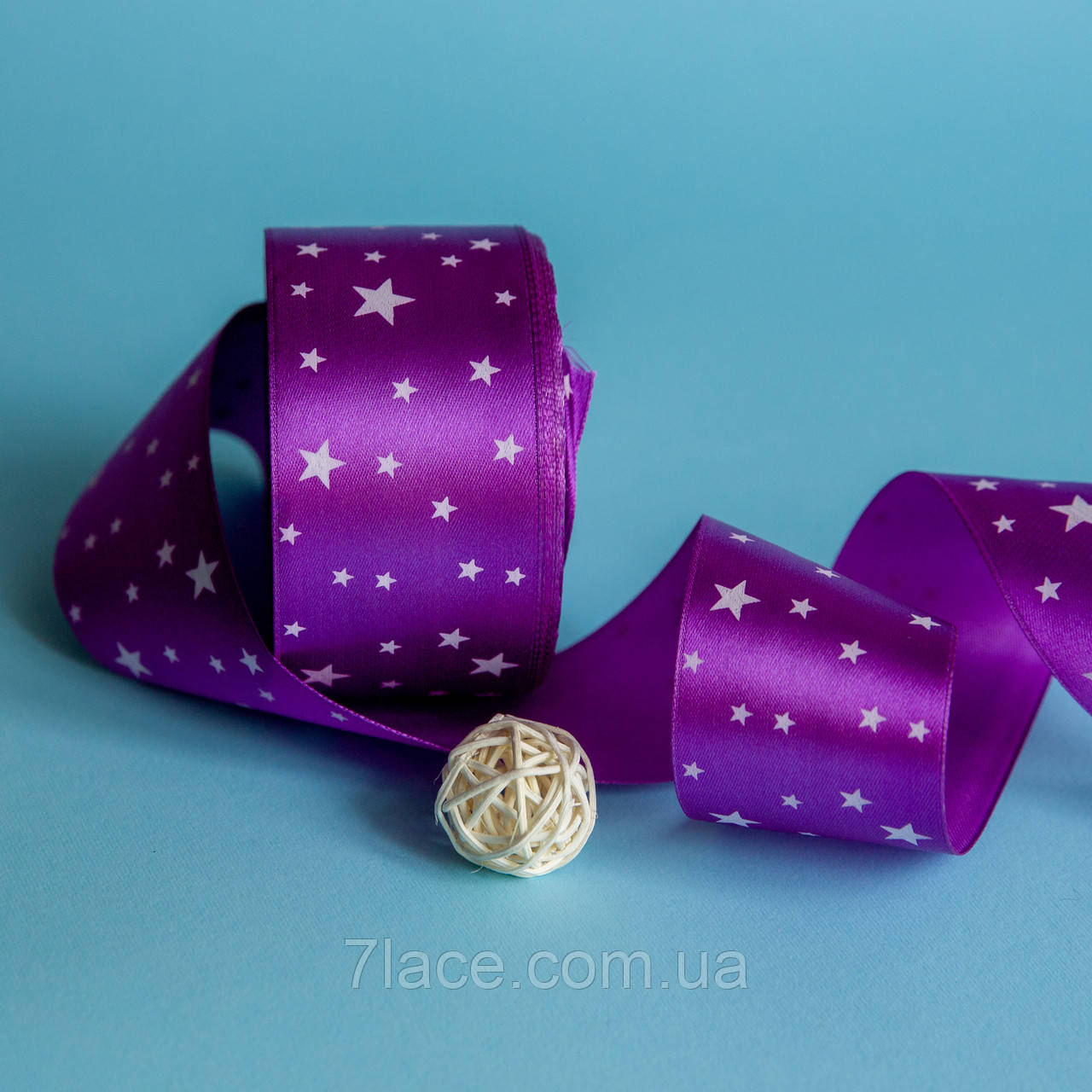 Стрічка атласна з принтом / колір ФІОЛЕТОВИЙ / ширина 5 см / від 1 метра