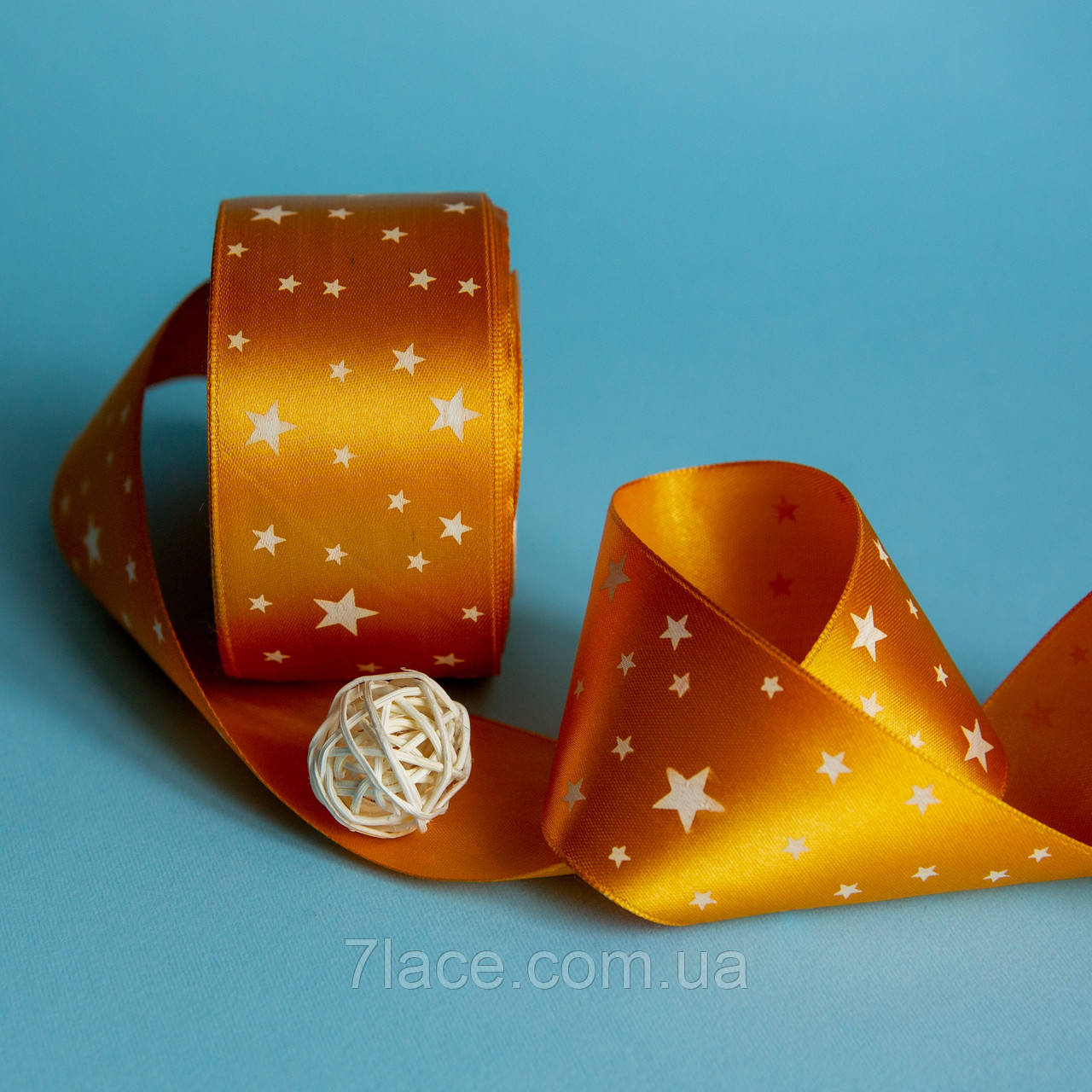 Стрічка атласна з принтом / колір ЗОЛОТИЙ / ширина 5 см / від 1 метра, фото 1