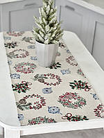 Гобеленовый новогодний наперон раннер ранер дорожка на стол 45 х 140 см Limaso скатерть-дорожка CORONA-45