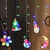 Гірлянда шторка з формами: Зірка, Сніговик, Місяць, Ялинка, Сапог 10 PCS light Кольорова гірлянда-штора