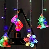 Гірлянда шторка з формами: Зірка, Сніговик, Місяць, Ялинка, Сапог 10 PCS light Кольорова гірлянда-штора, фото 5