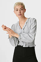 Блуза женская в клетку, размер евро 44, цвет светло-серый