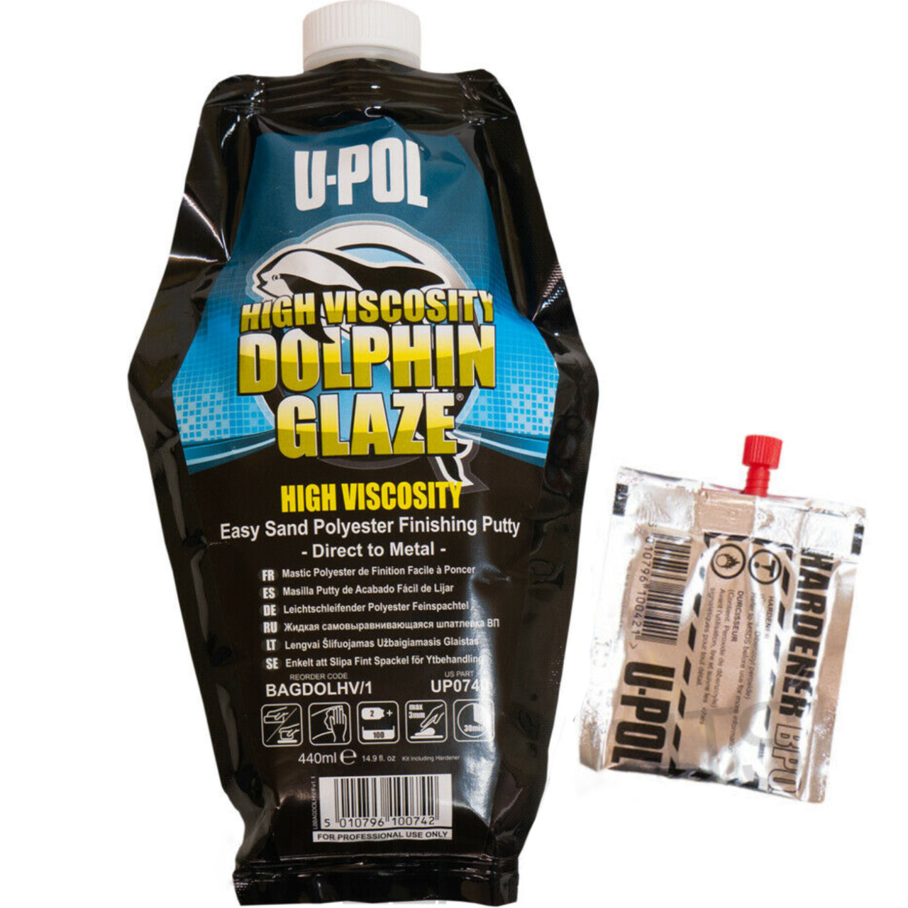 Шпаклівка доводочна самовирівнююча з підвищеною в'язкістю U-POL Dolphin Glaze HV, 440 мл