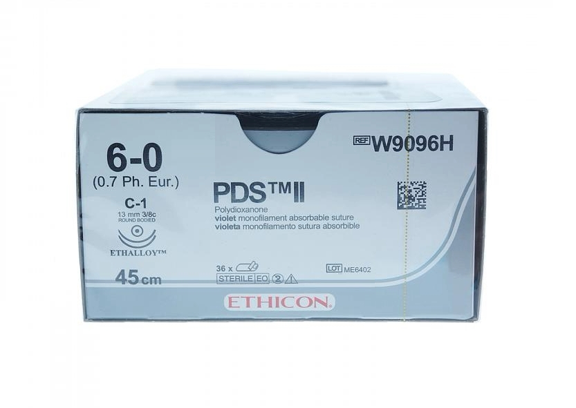 Хірургічна нитка Ethicon ПДС II (PDS II) 6/0, довжина 45 см, 2 кол. голки 13 мм, W9096H