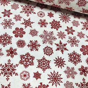 Фланелева тканина червоні сніжинки на білому (шир. 2,4 м) (FL-FR-0705)