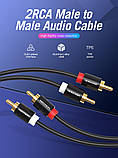 Аудіо кабель Vention 2RCA 2RCA Стерео Позолочений Адаптер тюльпани 2 м Чорний VAB-R06-B200, фото 6