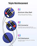 Аудіо кабель Vention 2RCA 2RCA Стерео Позолочений Адаптер тюльпани 2 м Чорний VAB-R06-B200, фото 3