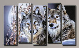 Модульна картина на полотні з 5 частин "Вовки"