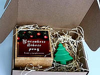 Новорічний бокс "Щасливого Нового року" - Соєва свічка-ялинка ы печиво з побажаннми, Новий рік, Різдво, до Дня Святого Миколая