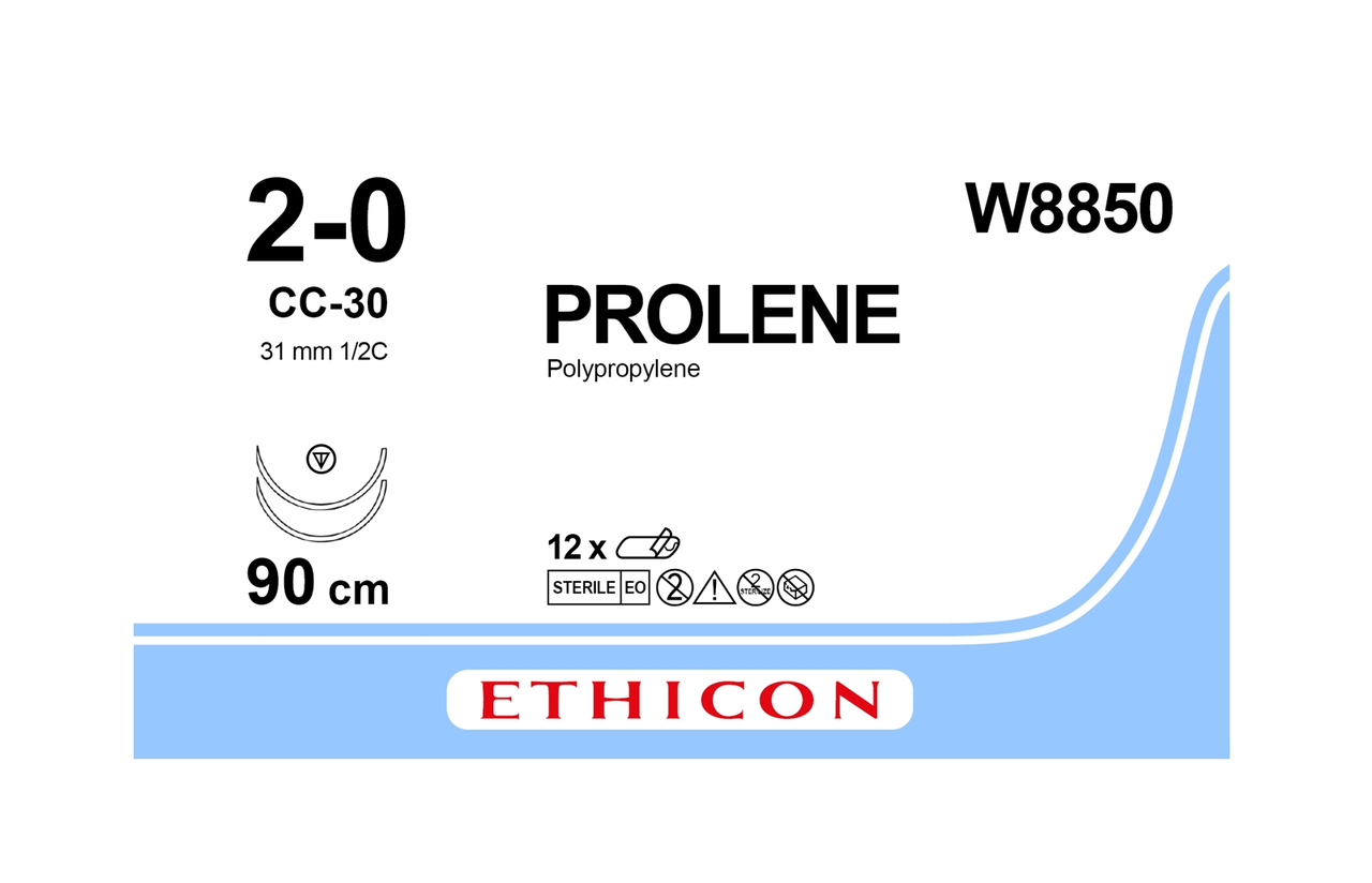Хірургічна нитка Ethicon Пролен (Prolene) 2/0, довжина 90 см, 2 кільк. голки 31 мм, W8850, фото 1