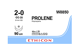 Хірургічна нитка Ethicon Пролен (Prolene) 2/0, довжина 90 см, 2 кільк. голки 31 мм, W8850