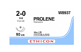 Хірургічна нитка Ethicon Пролен (Prolene) 2/0, довжина 90 см, 2 кільк. голки 17 мм, W8937