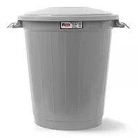 Сміттєвий бак із круглою кришкою на клямках сірий пластик 70 л